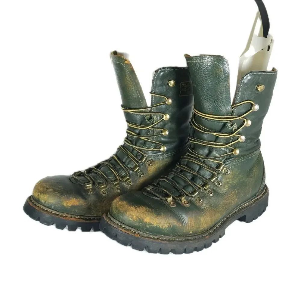 Herman Survivors Men's Vtg 60's US9/ 4N Green Leather Insulated Logger Boots